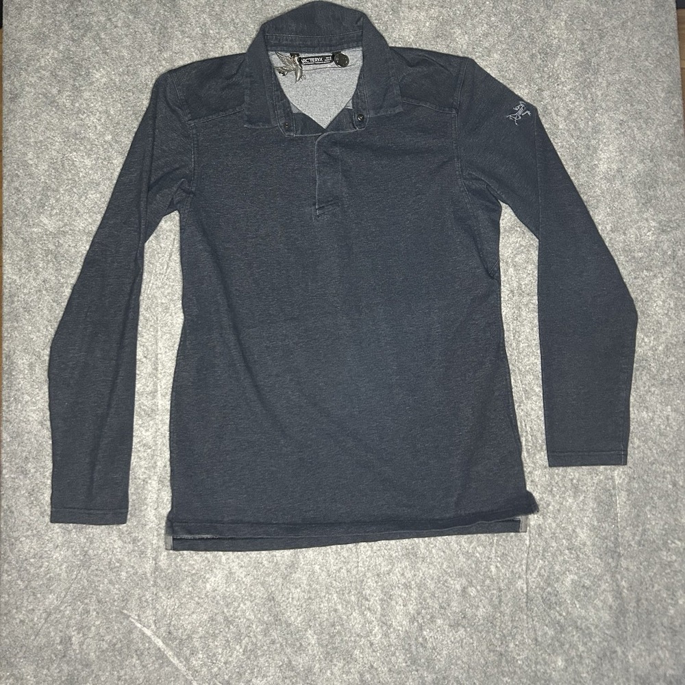 Arcteryx Mens Small Captive Heather Navy Blue Long Sleeve Polo Shirt